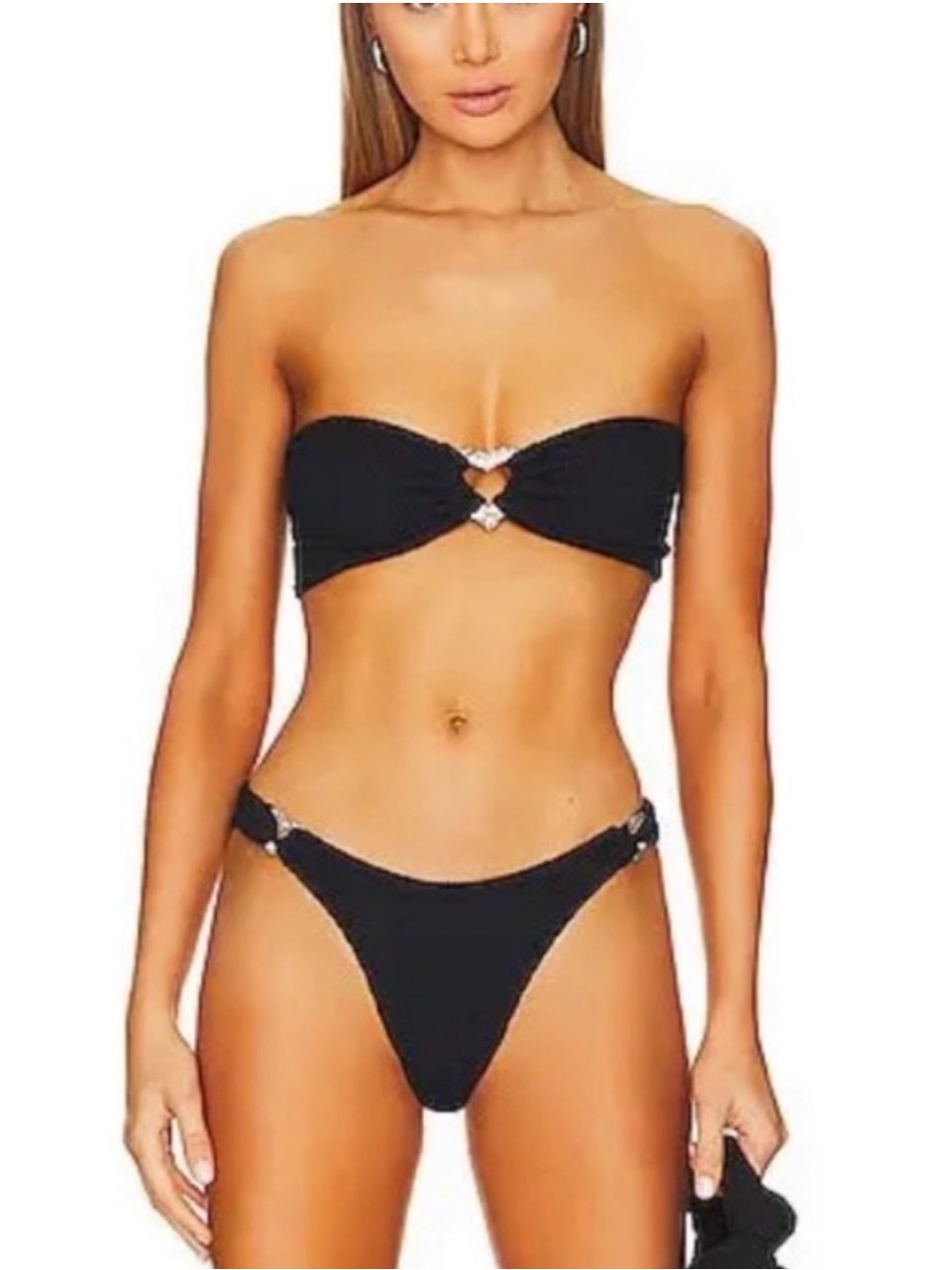 Hunza G Nicole Black Bikini Set With Rhinestone Heart Clasps